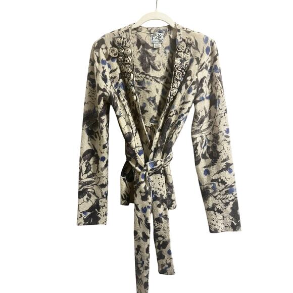 Anthropologie ‘Bud, Blossom and Blue Cardigan’ by Tabitha 100% Wool Women's sz M - Picture 2 of 8